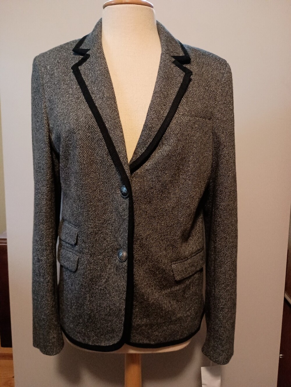 Lands' End Herringbone Knit Twill Cotton Blend Blazer Jacket Size 12 NWT